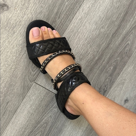 CHANEL Black Quilted Mules with Chain Detail - Picture 13 of 14